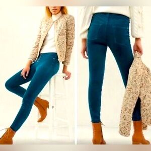 Anthropologie Pilcro teal velvety corduroy high rise skinny pants size 27